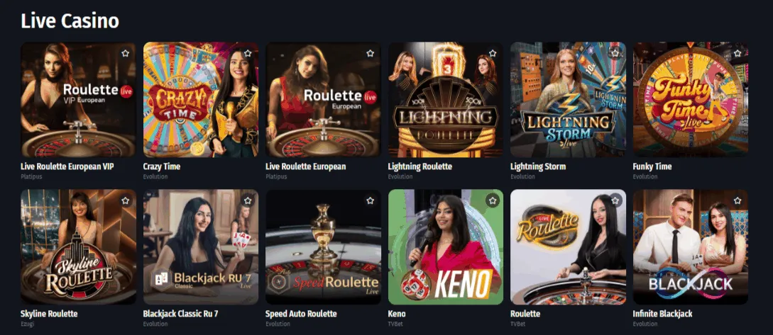 Auswahl an Live Casino Spiele Live Casino Spiele Auswahl